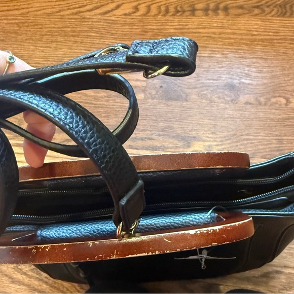 Nanette Lepore Black Pebbled Satchel with Wooden Handles - Picture 6 of 8